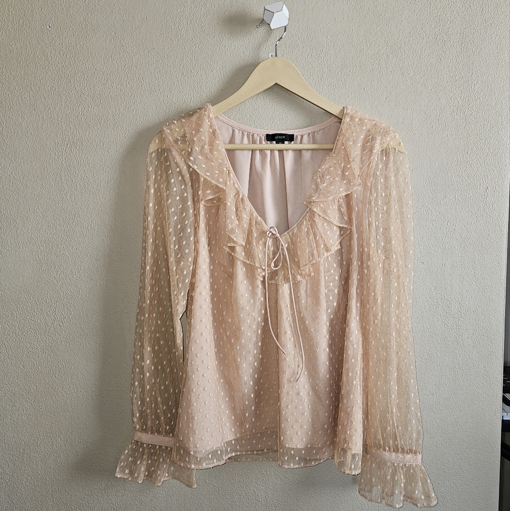 ☆J. CREW Ruffled Swiss Dot Blouse in 'Bronzed Clay,' M ☆ - Picture 1 of 7